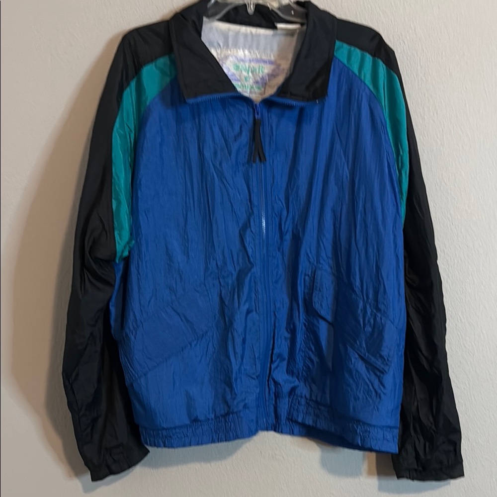 Vintage Esprit by Campus Blue Black & Green Windbreaker Jacket Sz XL